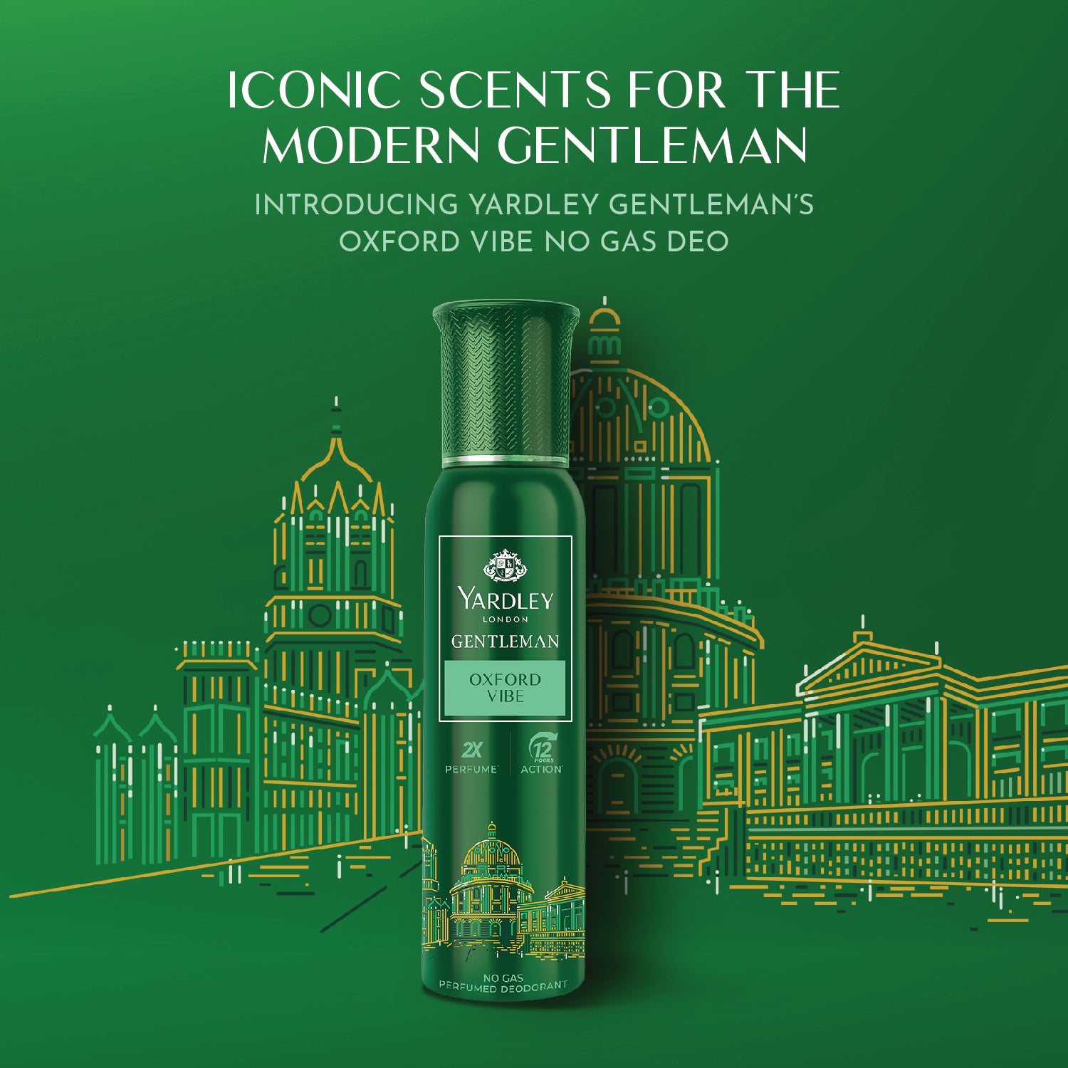 Yardley Gentleman Oxford Vibe No Gas Perfumed Deodrant | No Gas Deo For Men | 2X Perfume | 12 Hours Action | 120ml