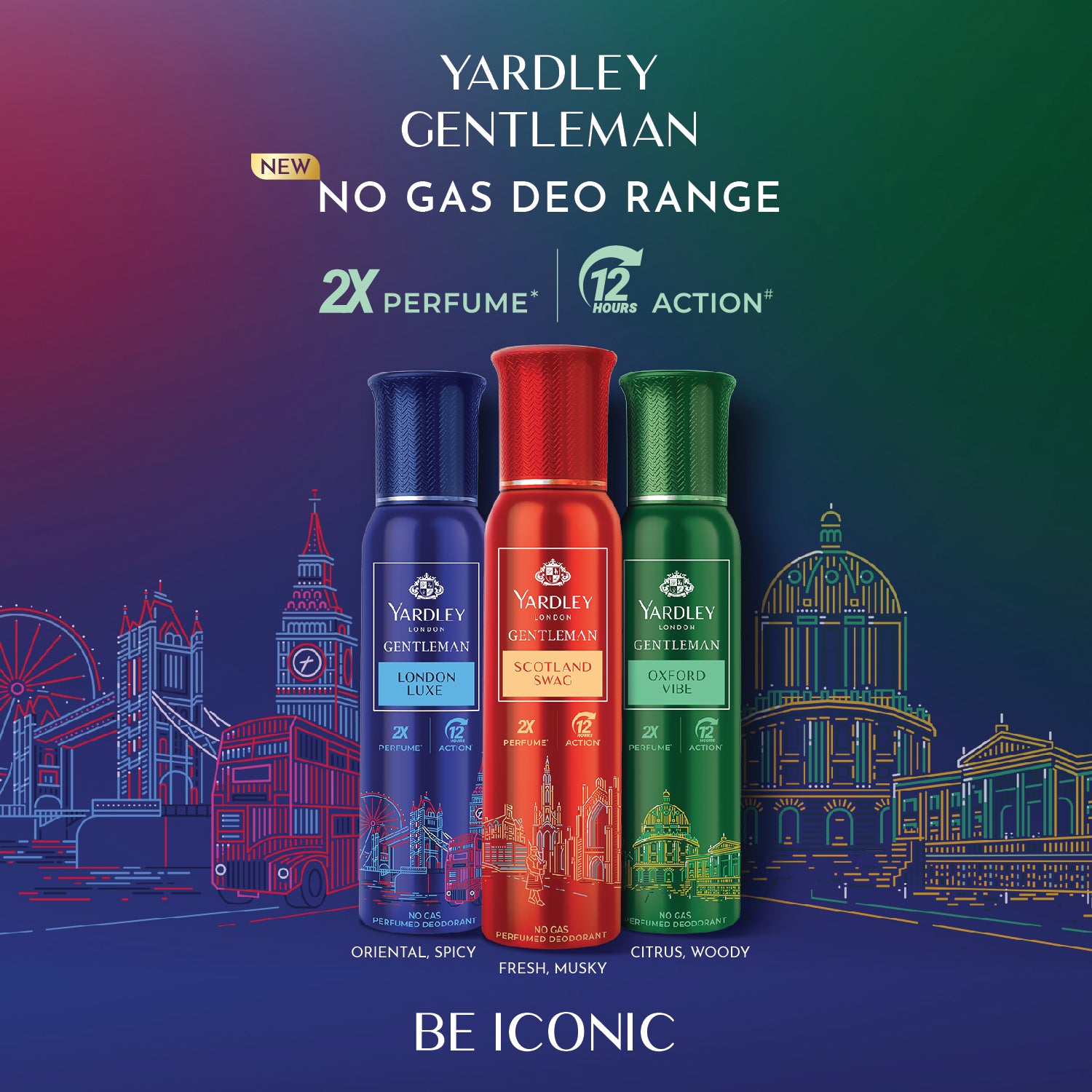 Yardley Gentleman Oxford Vibe No Gas Perfumed Deodrant | No Gas Deo For Men | 2X Perfume | 12 Hours Action | 120ml