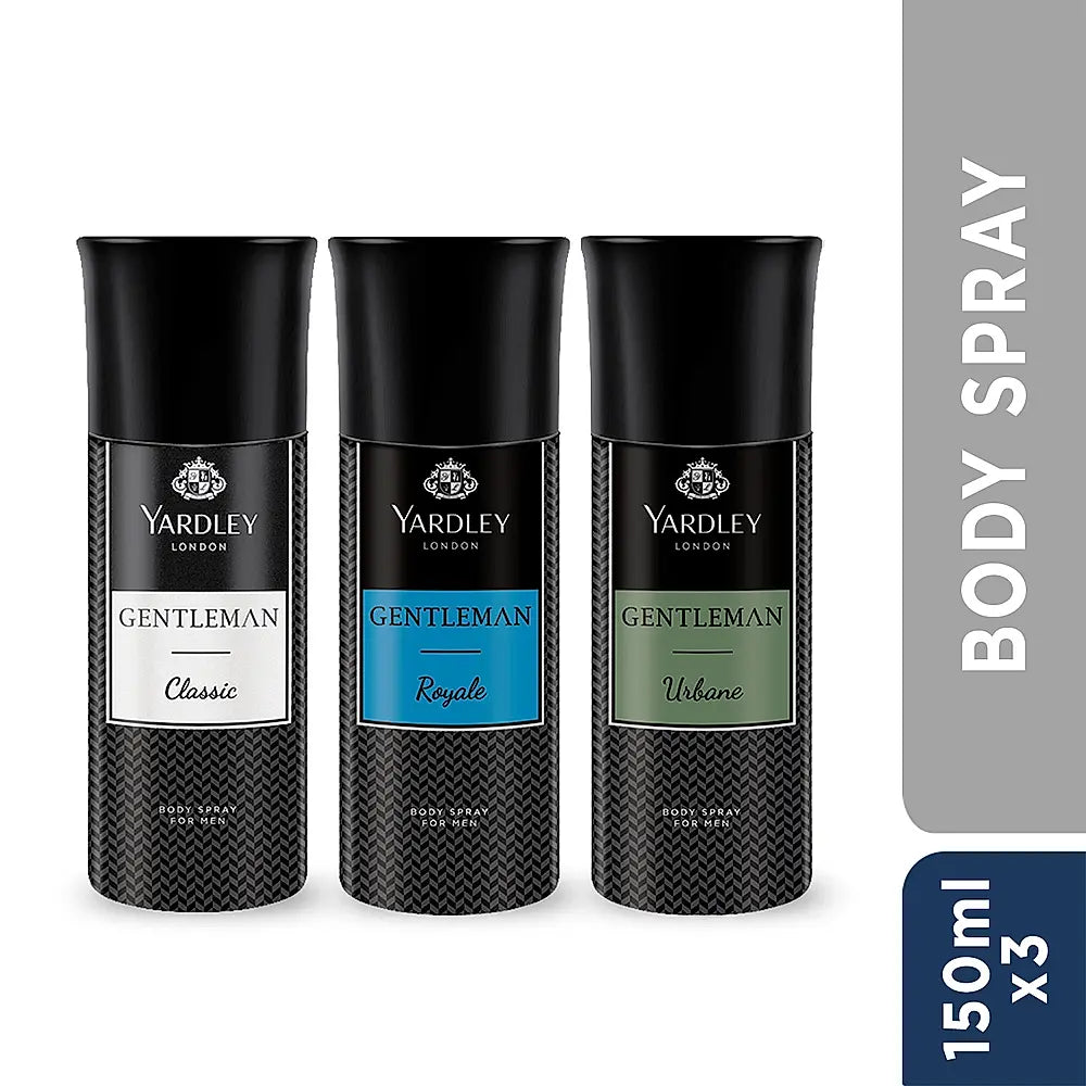Gentleman Range Deo Body Spray Tripack (Classic + Urbane + Royale) for Men, 150ml Each (Pack of 3)