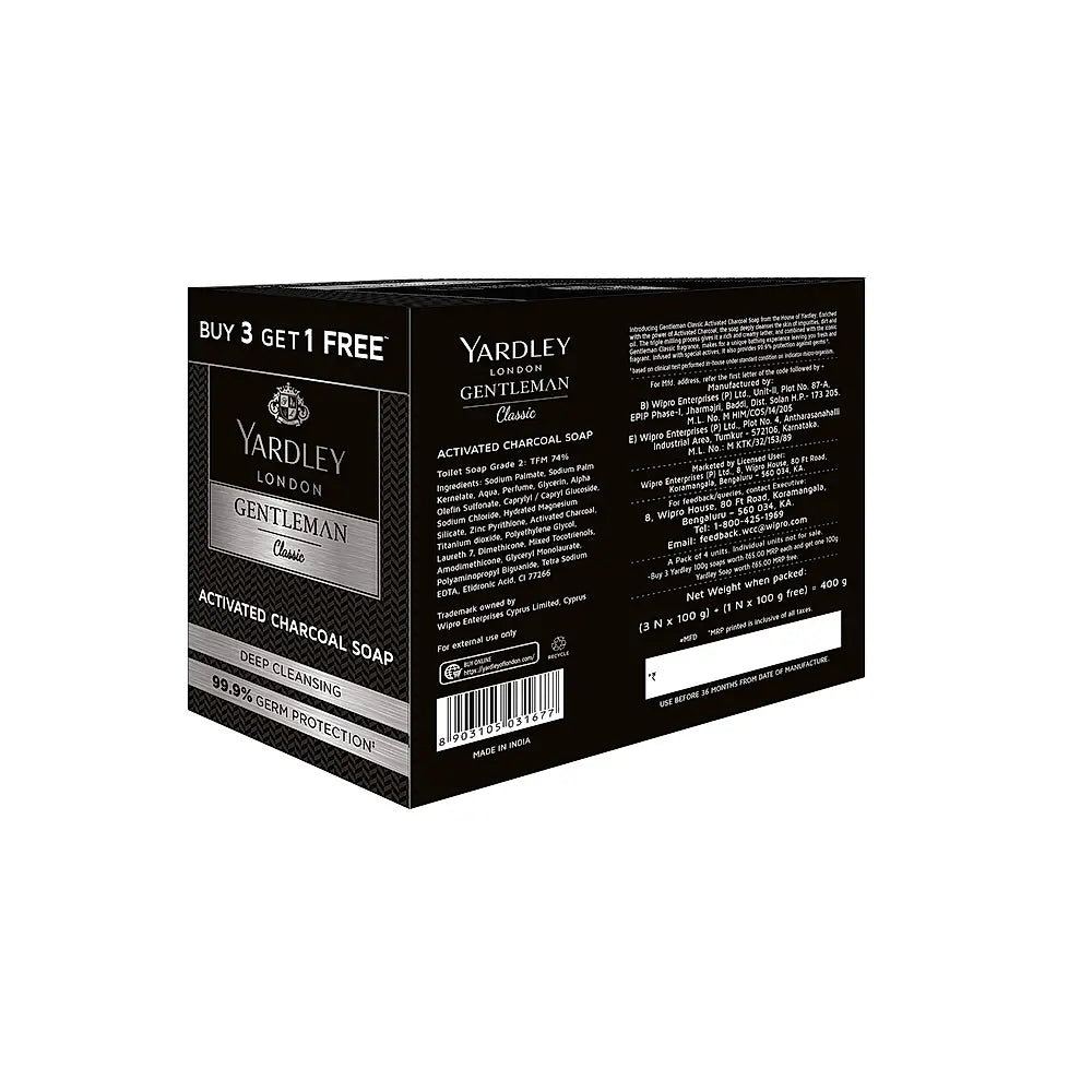 Gentleman Classic Activated Charcoal Soap Buy 3 get 1 Free (100gms x 3N + 1N)