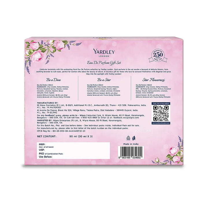 Yardley London Eau De Parfum Gift Set for Women | 30ml x 3