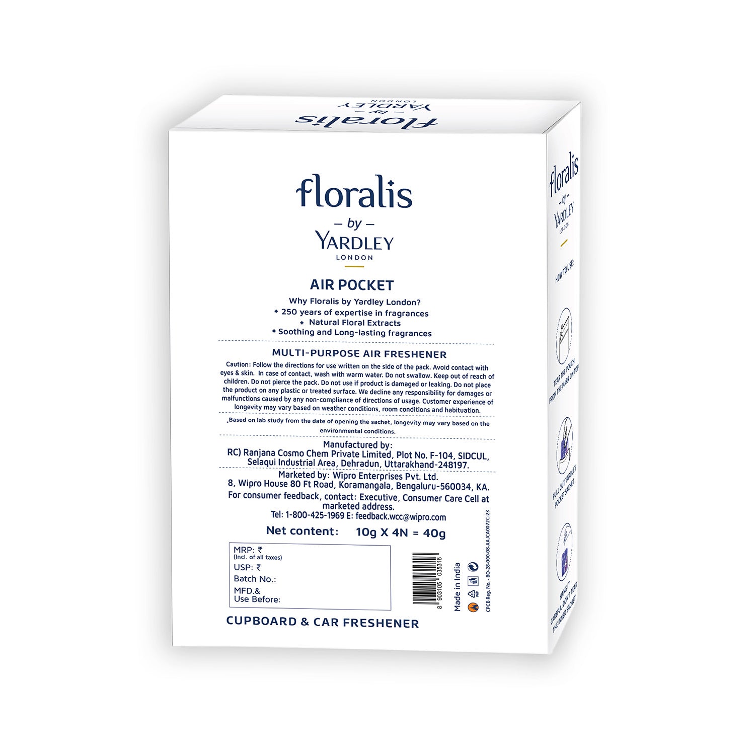 Floralis by Yardley London - Assorted Pack - 94% Perfume Oil - Cupboard & Car Freshener-Pack of 4