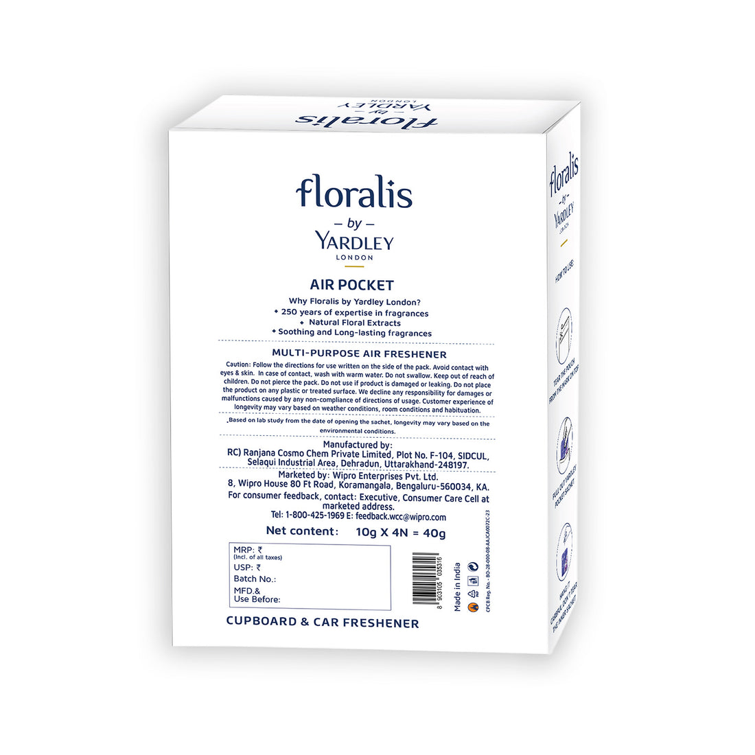 Floralis by Yardley London - Assorted Pack - 94% Perfume Oil - Cupboard & Car Freshener-Pack of 4