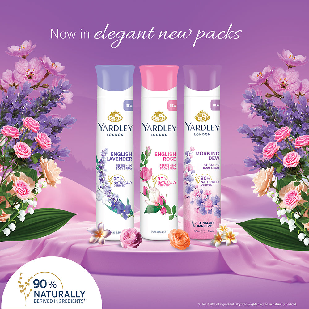 Refreshing Deo Body Spray Tripack (English Lavender + English Rose + Morning Dew) for Women, 150ml Each (Pack of 3)