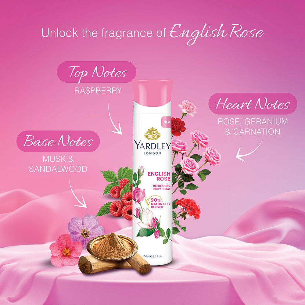 Refreshing Deo Body Spray Tripack (English Lavender + English Rose + Morning Dew) for Women, 150ml Each (Pack of 3)