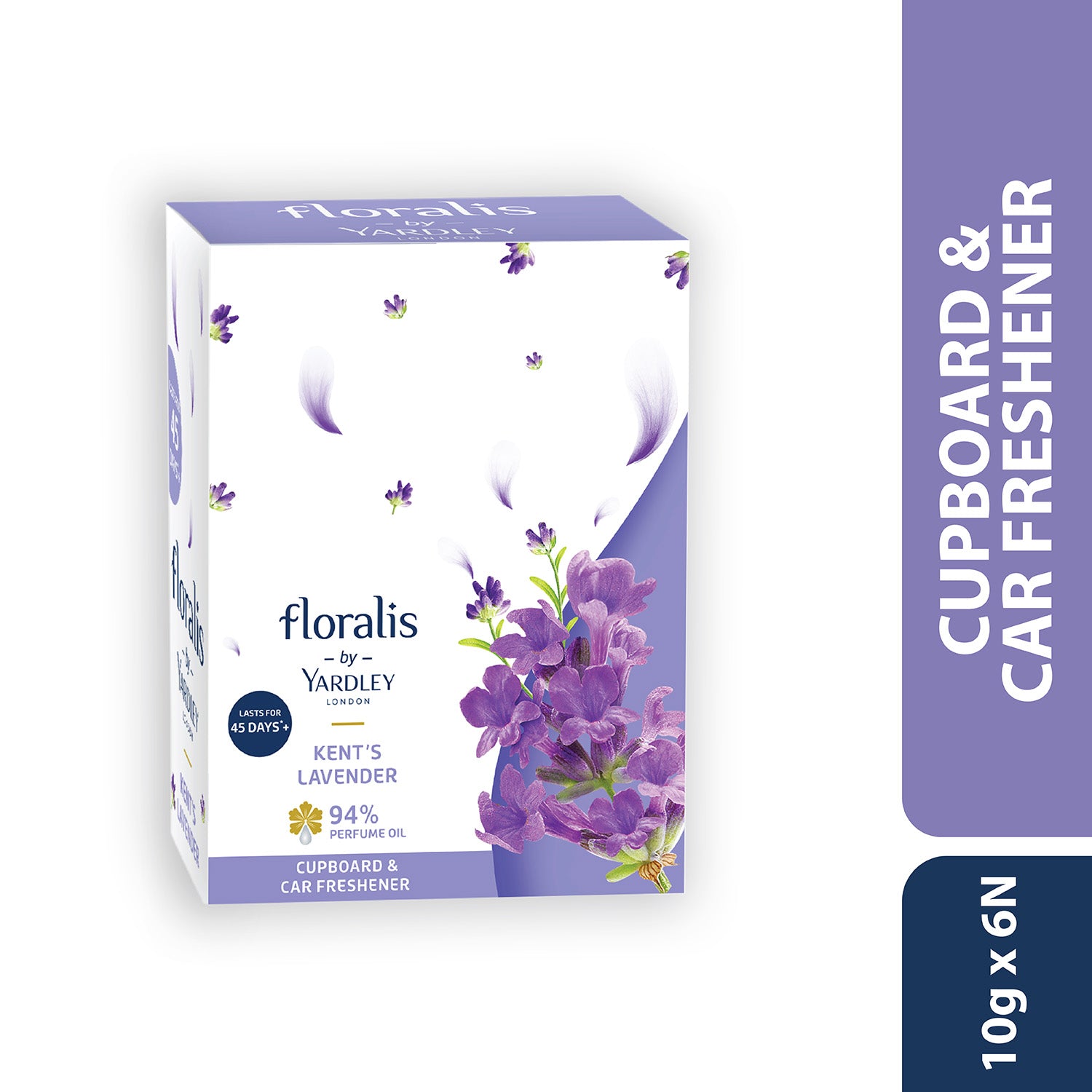 Floralis by Yardley London - Kent's Lavender - 94% Perfume Oil - Cupboard & Car Freshener - Pack of 6