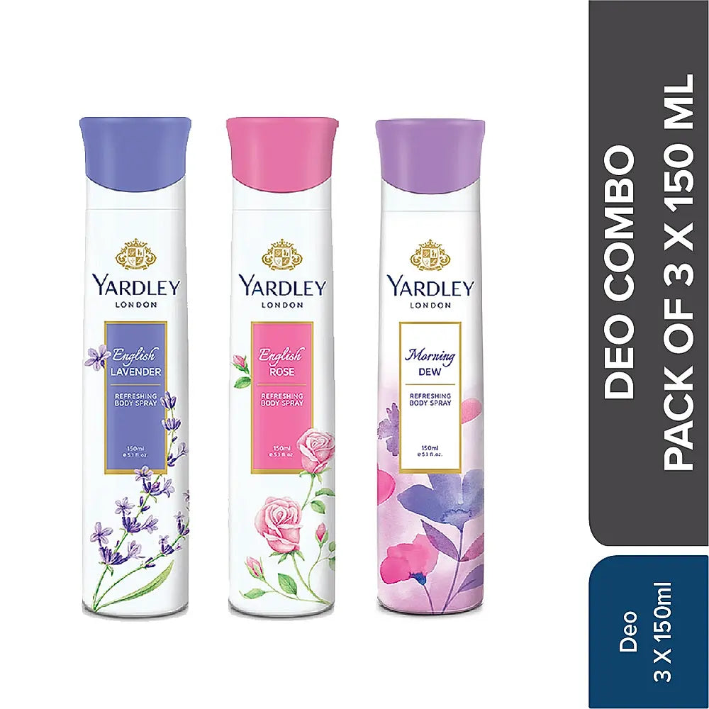 Morning Dew 150 ml deo, English Rose 150 ml deo & English Lavender 150 ml deo