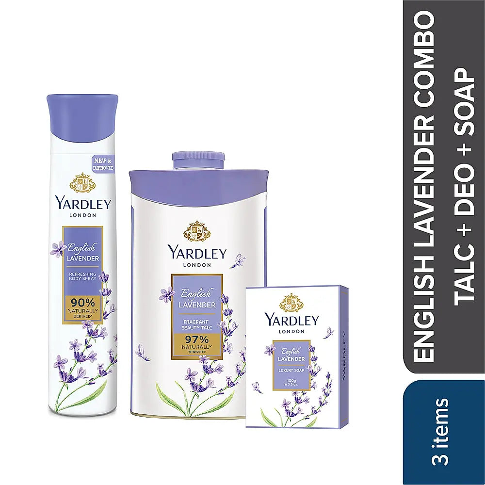 English Lavender talc 100g, English lavender Deo 150ml & English Lavender Soap 100g
