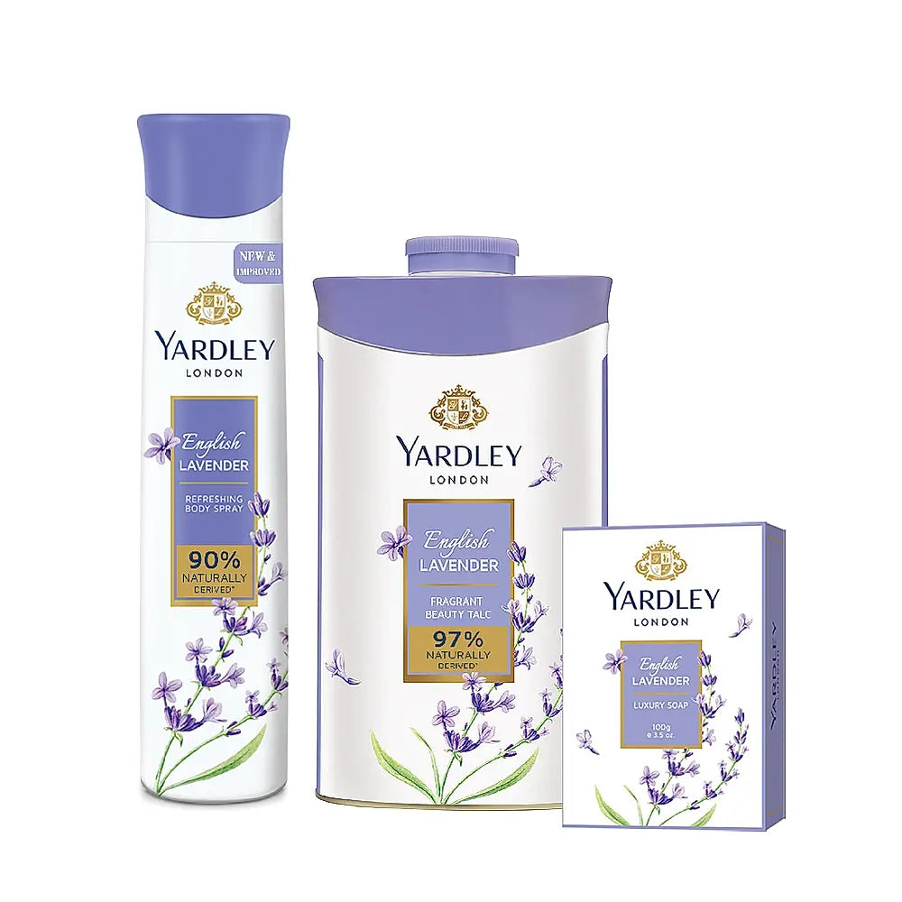 English Lavender talc 100g, English lavender Deo 150ml & English Lavender Soap 100g